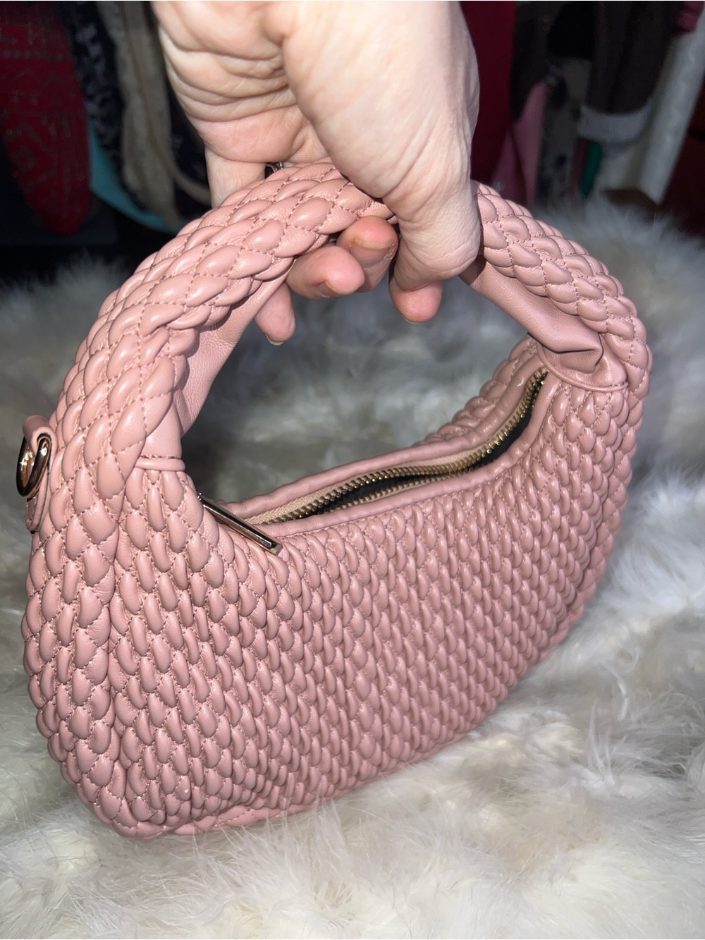 Sincerely Jules Blush Pink Leather Woven Mini Shoulder Bag Clutch Purse Tote